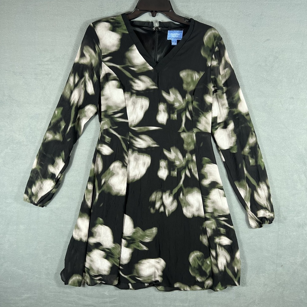 Simply Vera Vera Wang Women's‎ Black Green White Floral V-Neck Mini Dress Size 6